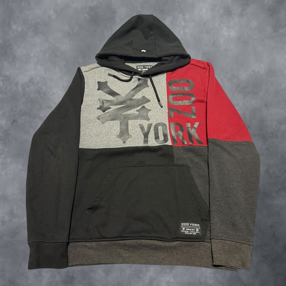 Zoo York Mens Colorblock Hoodie Black Grey Red Graphic Logo Sweatshirt small